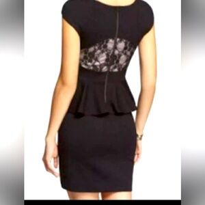 EXPRESS Lace back, black, peplum, classic, pencil dress with crew neck